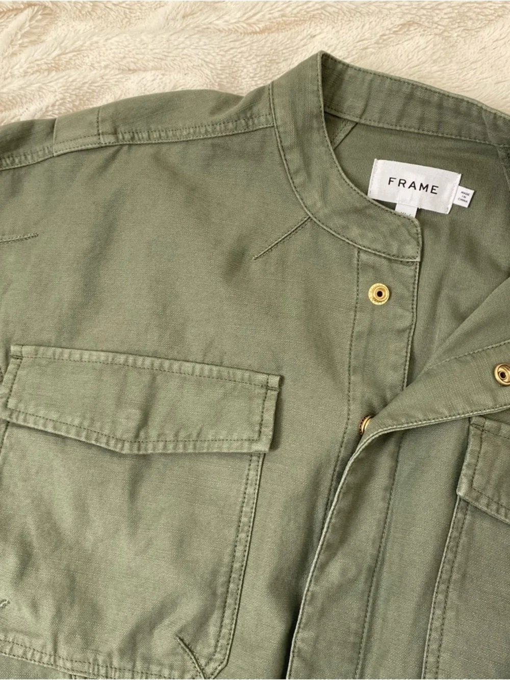 FRAME Twisted Utility Shirt Dress sage green Sz XL - Picture 7 of 10